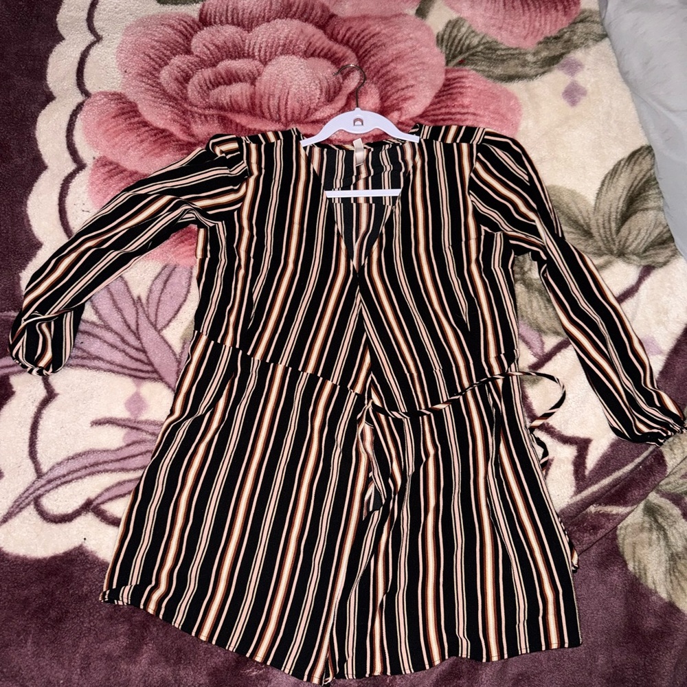 Striped Black and Tan Long Sleeve Dress